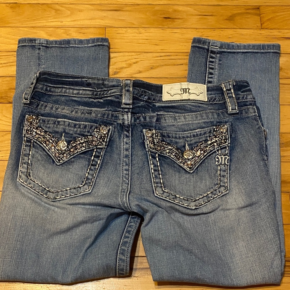 Miss Me Blue Boot Cut Jeans with Embellished Pockets